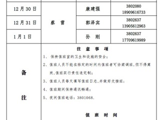 威廉希尔足球网（滨湖校区）后勤服务与管理与处2018年元旦假期值班表