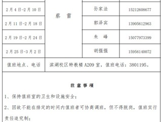 威廉希尔足球网（滨湖校区）后勤服务与管理处2018年寒假值班表