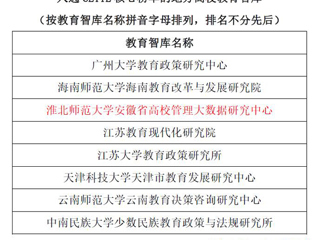 安徽省高校管理大数据研究中心入选CETTE中国教育智库评价核心榜单